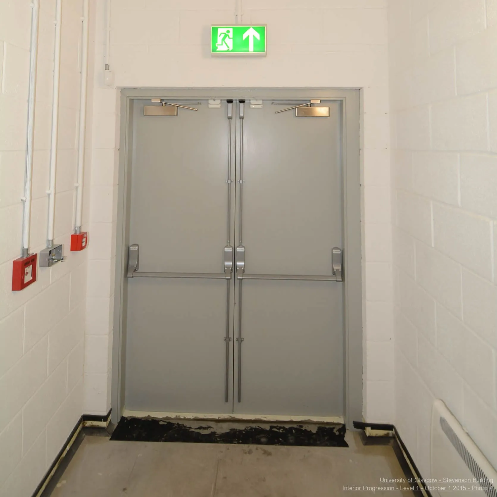 Fire doors at the end of a corridor